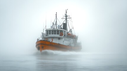 Naklejka premium Misty Harbor Vessel Navigation