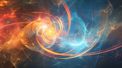 Abstract swirl of vibrant colors showcasing a dynamic blend of orange and blue hues in a fluid design