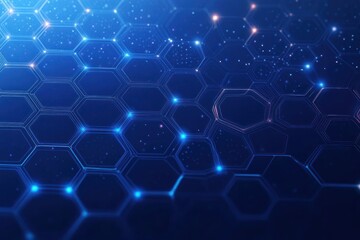 Obraz premium Close-up view of interconnected glowing hexagons with a futuristic digital network and blue light effects creating a high-tech abstract background