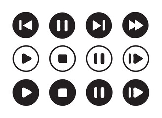 Media Player Buttons icon set, Play and pause buttons sign isolated on white background.play, pause, stop, record, next track, back, previous, forward, and backward. Vector illustration eps 10.