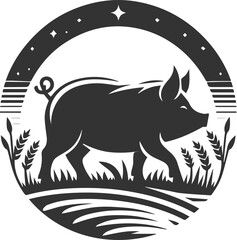 Cute animal pig drawing vector silhouette