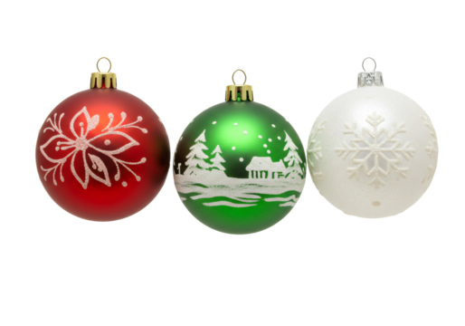 赤 緑 白色のクリスマスオーナメントの透明な背景のセット - Powered by Adobe