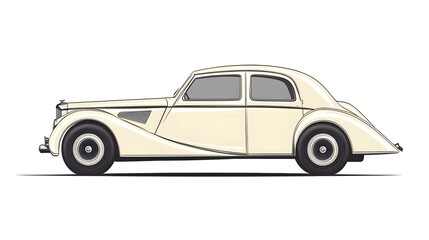 Fototapeta premium Side view drawing of a vintage cream-colored automobile.