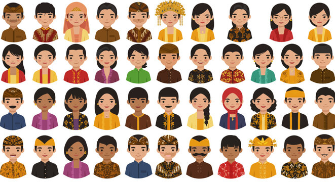 Diverse Indonesian Portraits in Traditional Attire