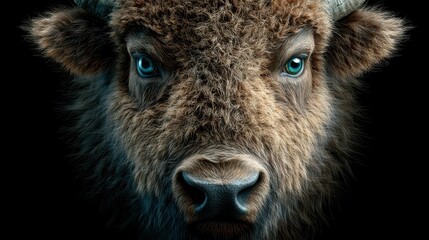 Fototapeta premium Majestic Bison Portrait Close up Wild Animal Nature Photography Detailed Fur Powerful
