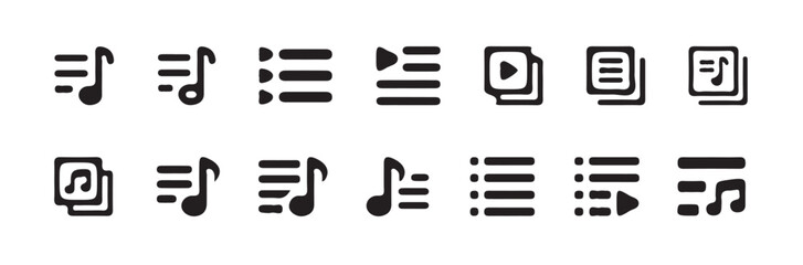 Music playlist icon collection on black and white design. vector illustration eps 10.
