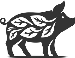 Cute animal pig drawing vector silhouette