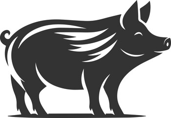 Cute animal pig drawing vector silhouette