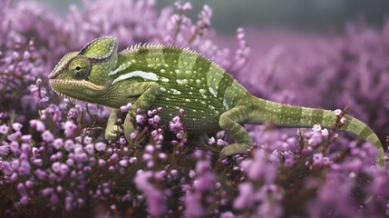 Chameleon in Pink Flowers