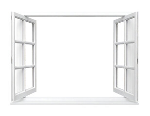 Open White Window With Divided Panes Isolated Transparent Background