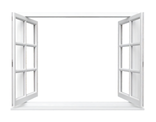 Open White Window With Divided Panes Isolated Transparent Background