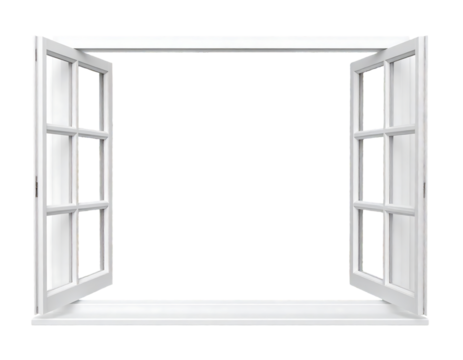 Open White Window With Divided Panes Isolated Transparent Background