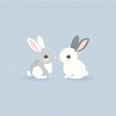 Obraz premium Cute Cartoon Bunnies on Blue Background