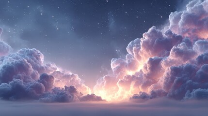 Dreamy Sunset Cloudscape  Night Sky  Stars  Fluffy Clouds  Peaceful Atmosphere  Serene  Tr