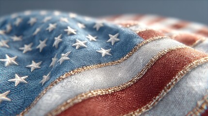 Close up American Flag  Patriotism  Stars  Stripes  Fabric Texture  Independence Day  USA