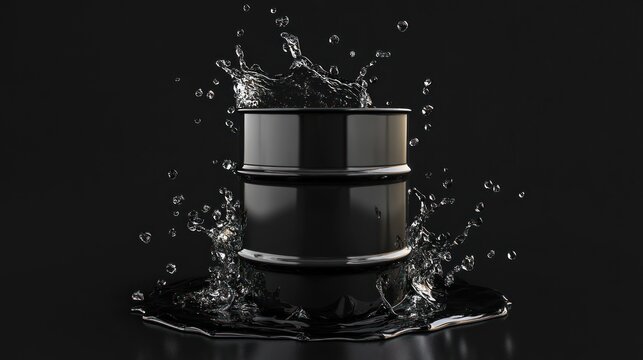 Dark oil barrel surrounded by splashing water.