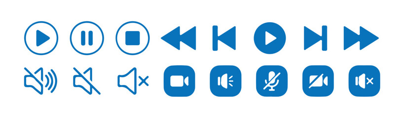 Media Player icons. Media player interface symbols play, pause, speaker volume, stop icon. vector illustration eps 10.