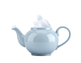 Light Blue Teapot with White Steam on Transparent Background