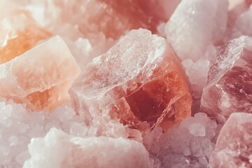Fototapeta premium displays a heap of Himalayan pink salt crystals