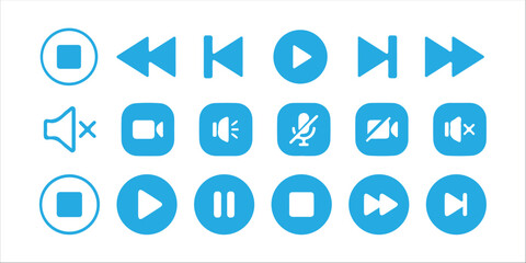 Media player icon set. Video and audio player buttons. Player interface.Media player control icon set, multimedia symbols and audio. vector illustration eps 10.