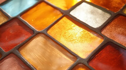 Close-Up View of a Vintage Stained Glass Window with Abstract Geometric Pattern