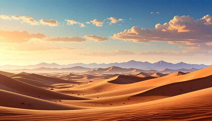 Naklejka premium desert horizon with soft heat shimmer, muted clay tones, spiritual and expansive