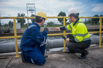 A professional engineer and technician are working together to seriously check the water quality in...