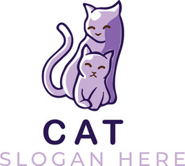 Mother and Kitten Cartoon Vector – Cute Bright Purple Cat Family Illustration