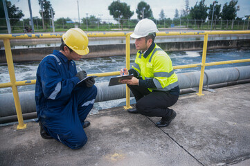 A professional engineer and technician are working together to seriously check the water quality in...