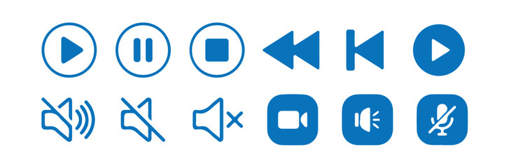 Media player icon set. Video and audio player buttons. Player interface.Media player control icon set, multimedia symbols and audio. vector illustration eps 10.