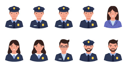 Four Smiling Police Officer Avatars Two Men Two Women