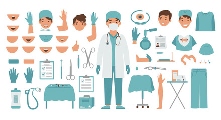 Medical Illustrations Depicting Surgical Tools Faces and Medical Equipment for Healthcare