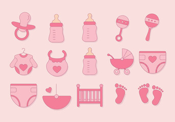 Pink Baby Items Pacifier Bottle Onesie Bib Diaper Mobile and Crib