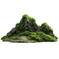 Lush Green Moss Covered Rocks Isolated on White Transparent background