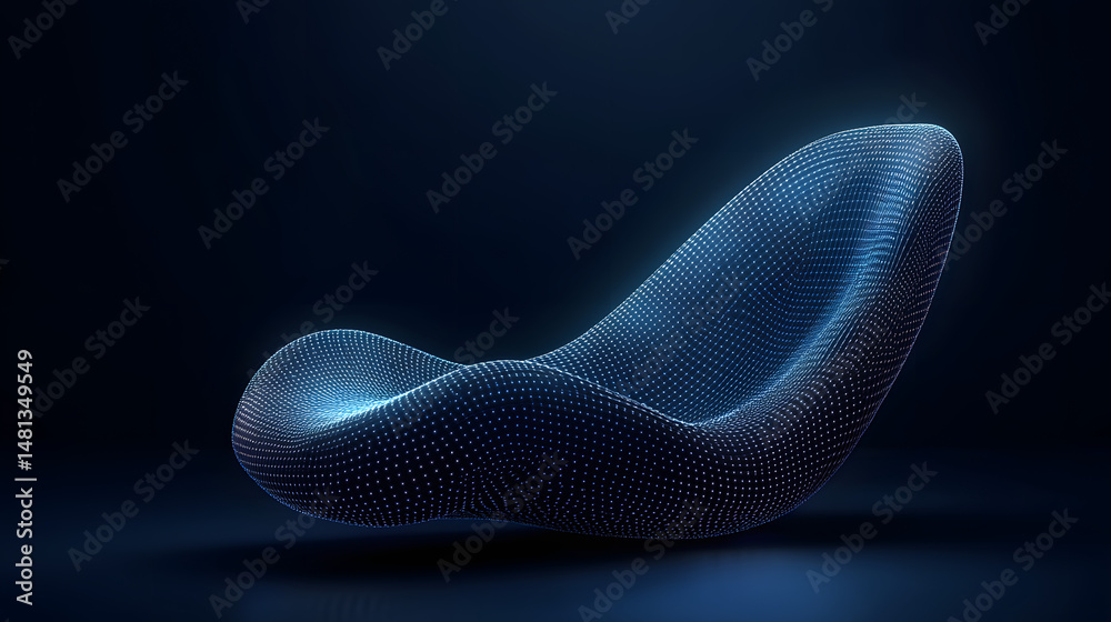 Fototapete Abstract mesh sculpture glowing with blue light against a dark backdrop. Reflective surface enhances depth. Modern and visually striking for various projects. Abstract wireframe in dark blue