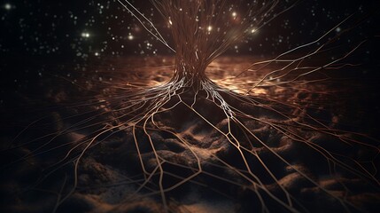 Glowing Tree Roots with Night Sky.