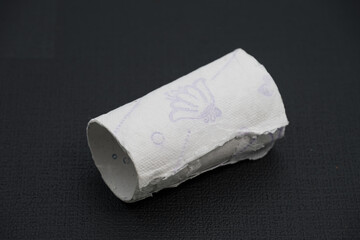 Empty toilet paper roll isolated on black background