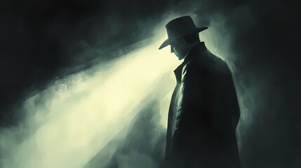 Obraz premium mysterious detective wearing trench coat