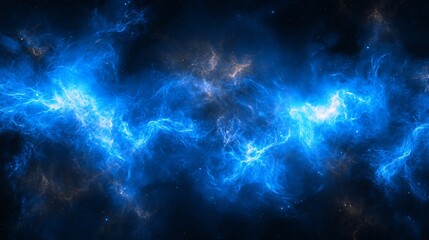 A breathtaking cosmic vista with vibrant blue nebulae swirling through the dark expanse of space