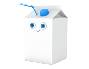 Cartoon Milk Carton with Blue Straw and Eyes