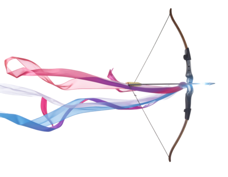 Colorful Ribbons Stream From Bow And Arrow