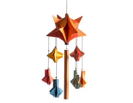 Colorful Origami Mobile Hanging Against Black Background