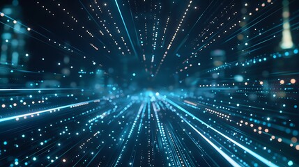 Fototapeta premium Abstract Digital Cityscape with Lines of Data and Glowing Light in the Night