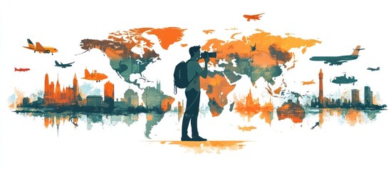 Global Photographer with World Map Background