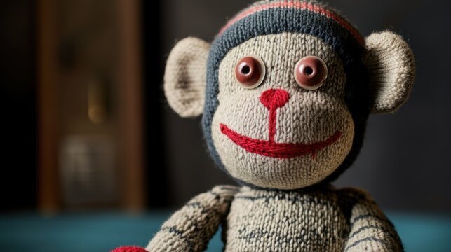 Knitted monkey toy close-up
