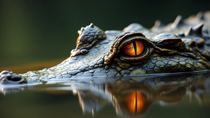 Obraz premium Crocodile Watching from Water with One Eye Above the Surface
