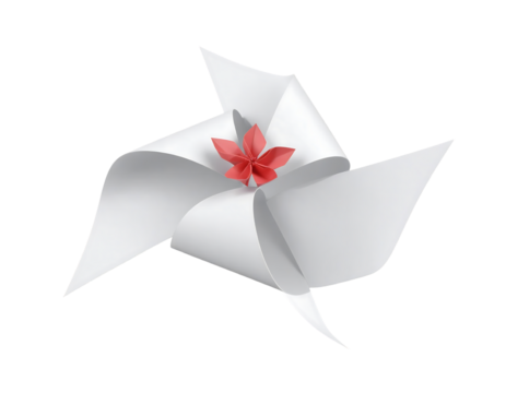 White Paper Pinwheel With Red Flower On Transparent Background