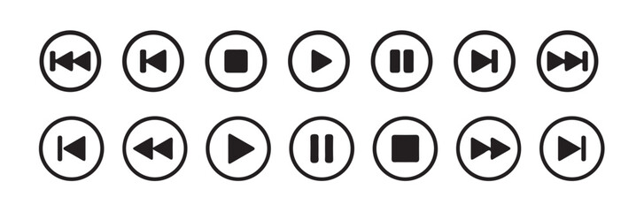 Media player icons set. Collection of multimedia icon,. Play, pause, stop, record, forward, rewind. Vector illustration eps 10.