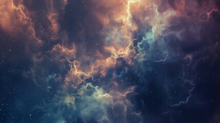 Fototapeta premium Abstract Nebula Space With Swirling Clouds In Dark Blue Orange And Purple Tones