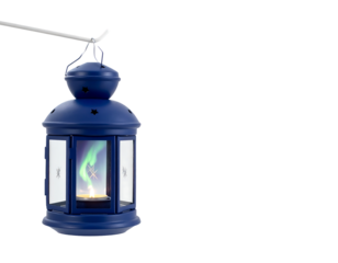 Dark Blue Lantern with Aurora Borealis Image
